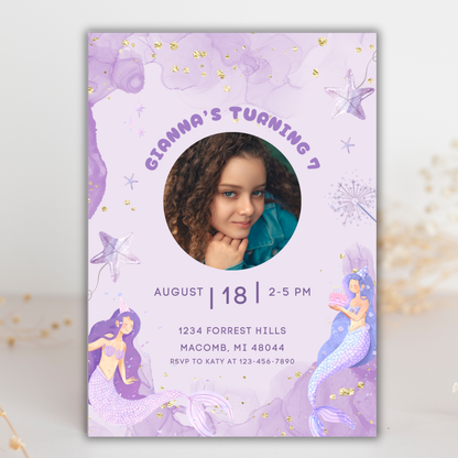 Mermaid Birthday Invite | Canva Template