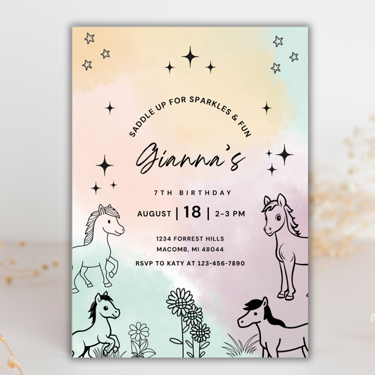 Pony Birthday Invite | Canva Template