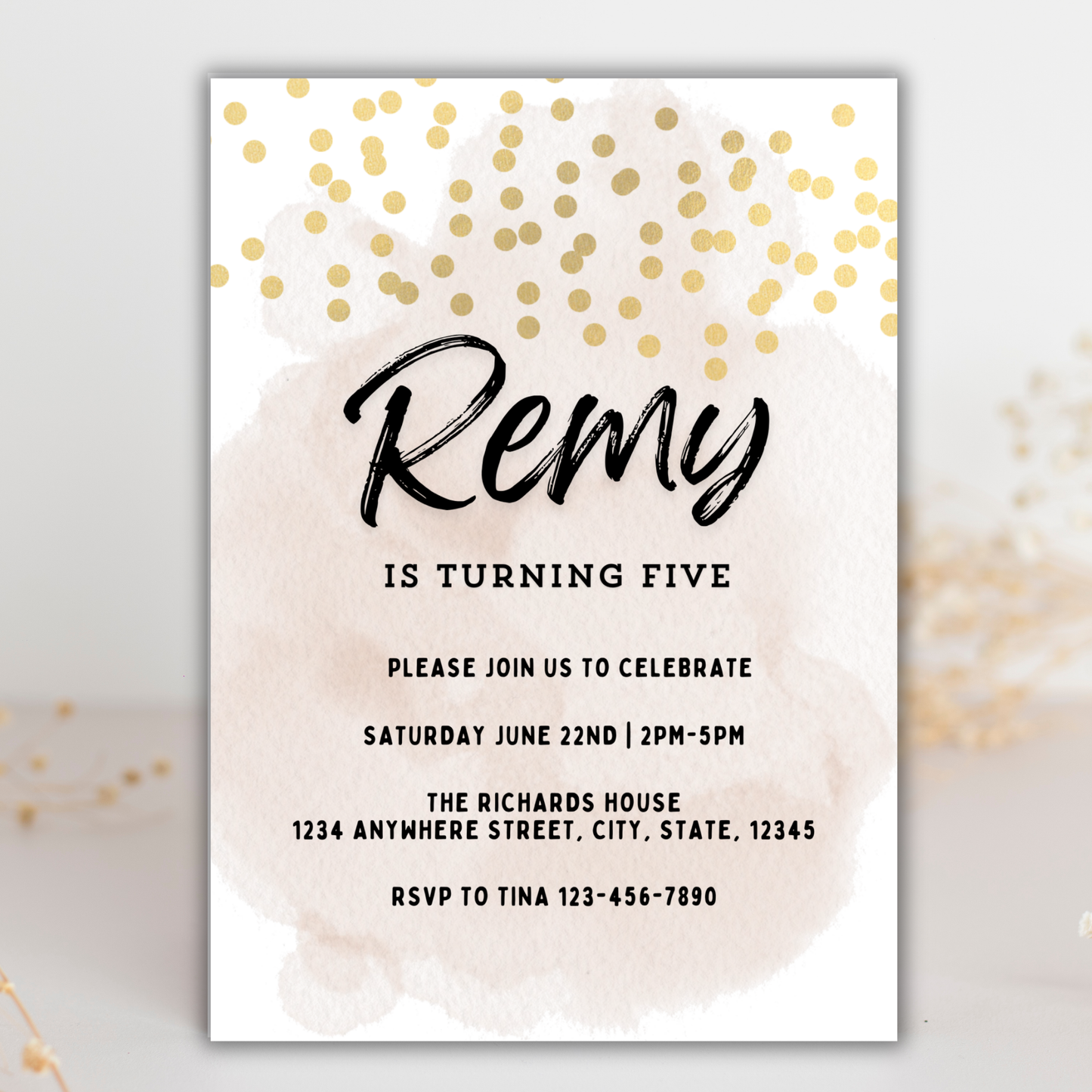Gold Glitter Birthday Invite | Canva Template