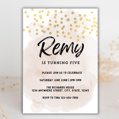 Gold Glitter Birthday Invite | Canva Template