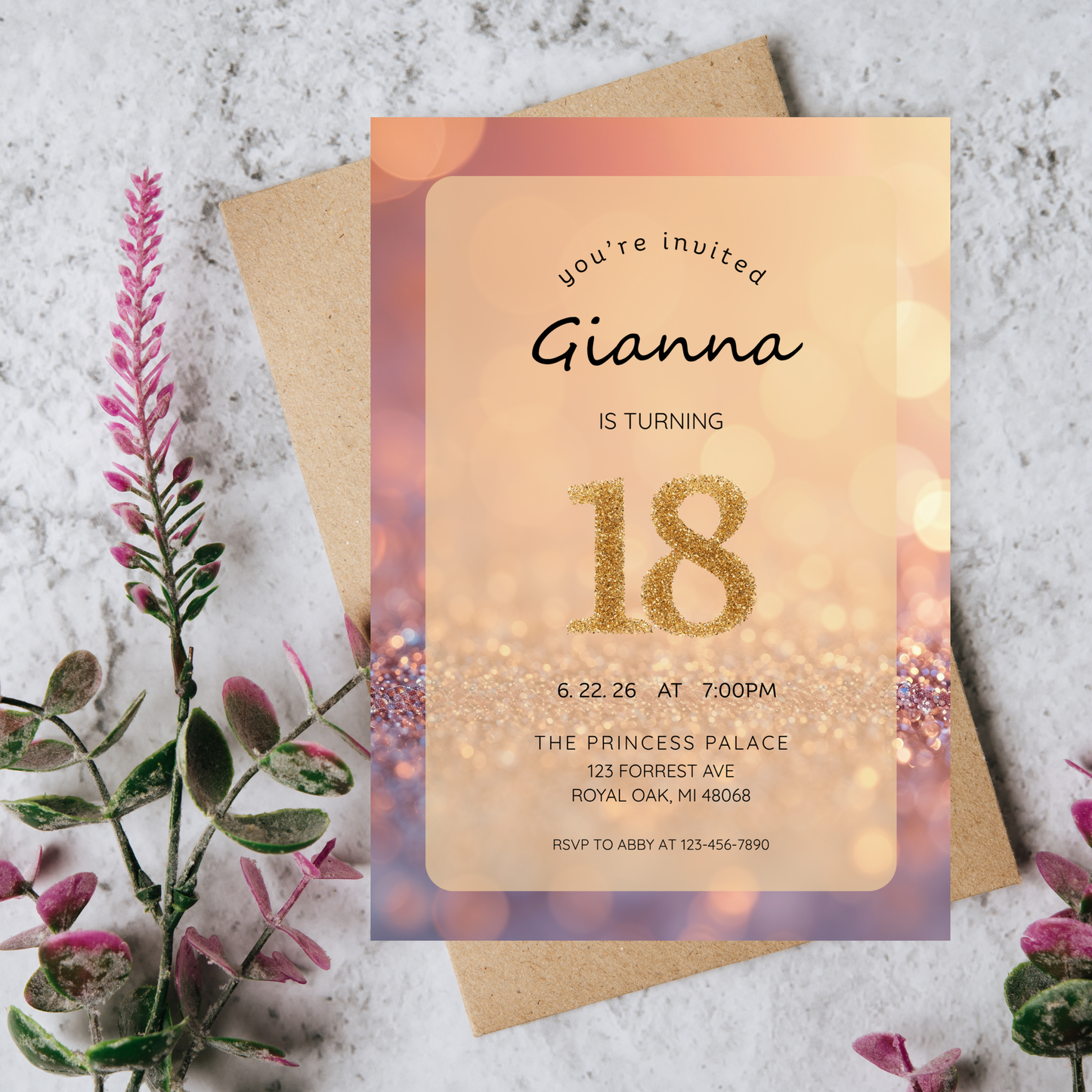 Glitter Theme Invite | Canva Template