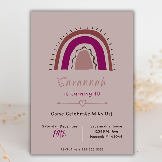 Pink Rainbow Birthday Invite | Canva Template