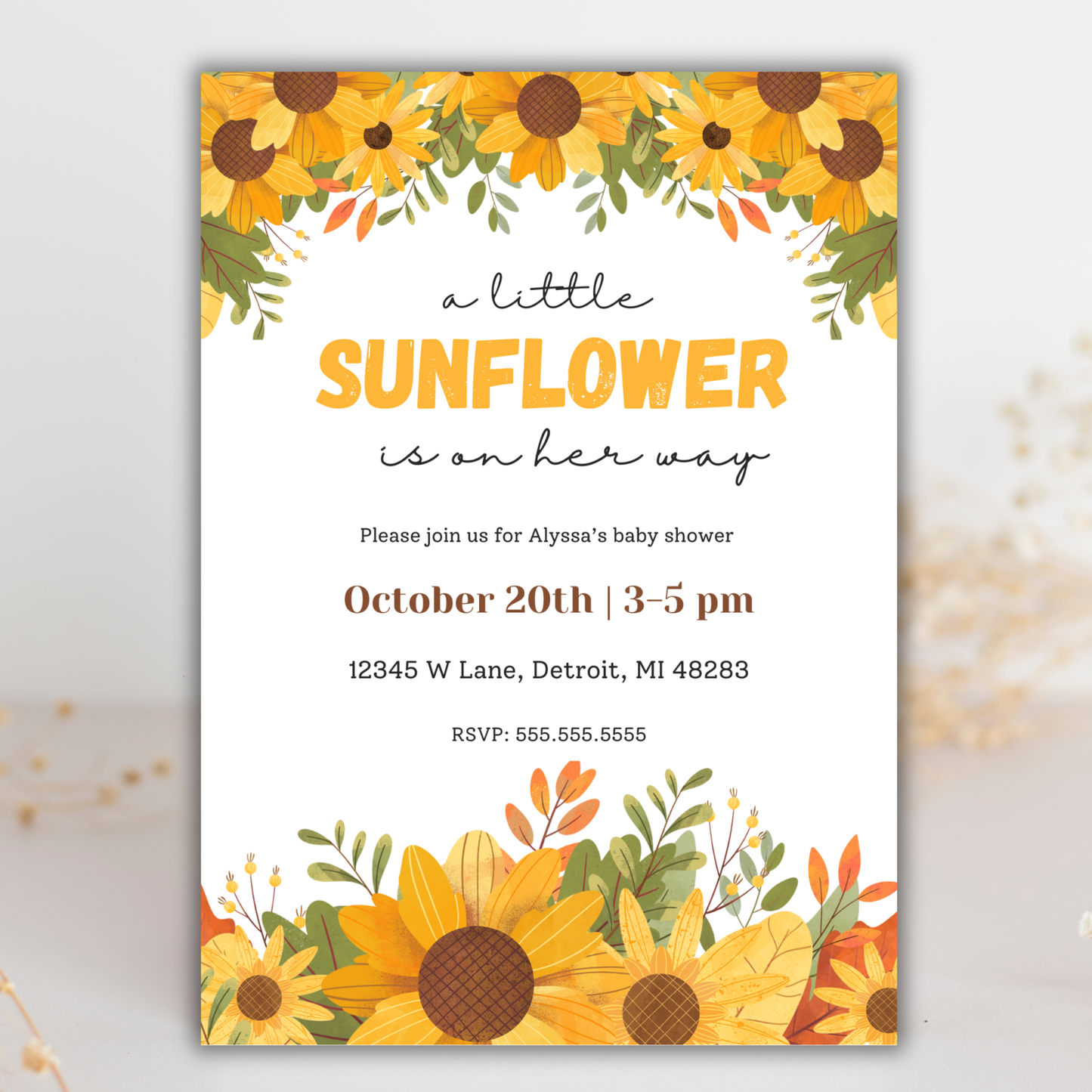 Sunflower Baby Shower Invite | Canva Template