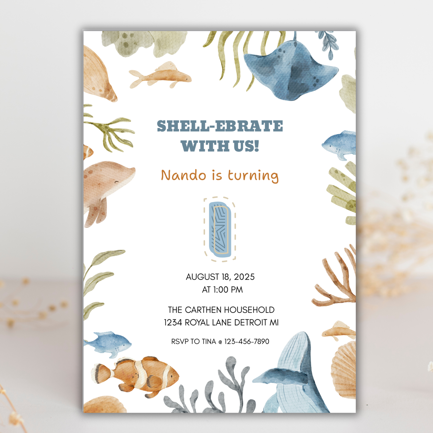 Sea Life 1st Birthday | Canva Template