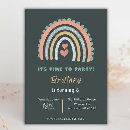 Boho Rainbow Birthday Invitation | Canva Template