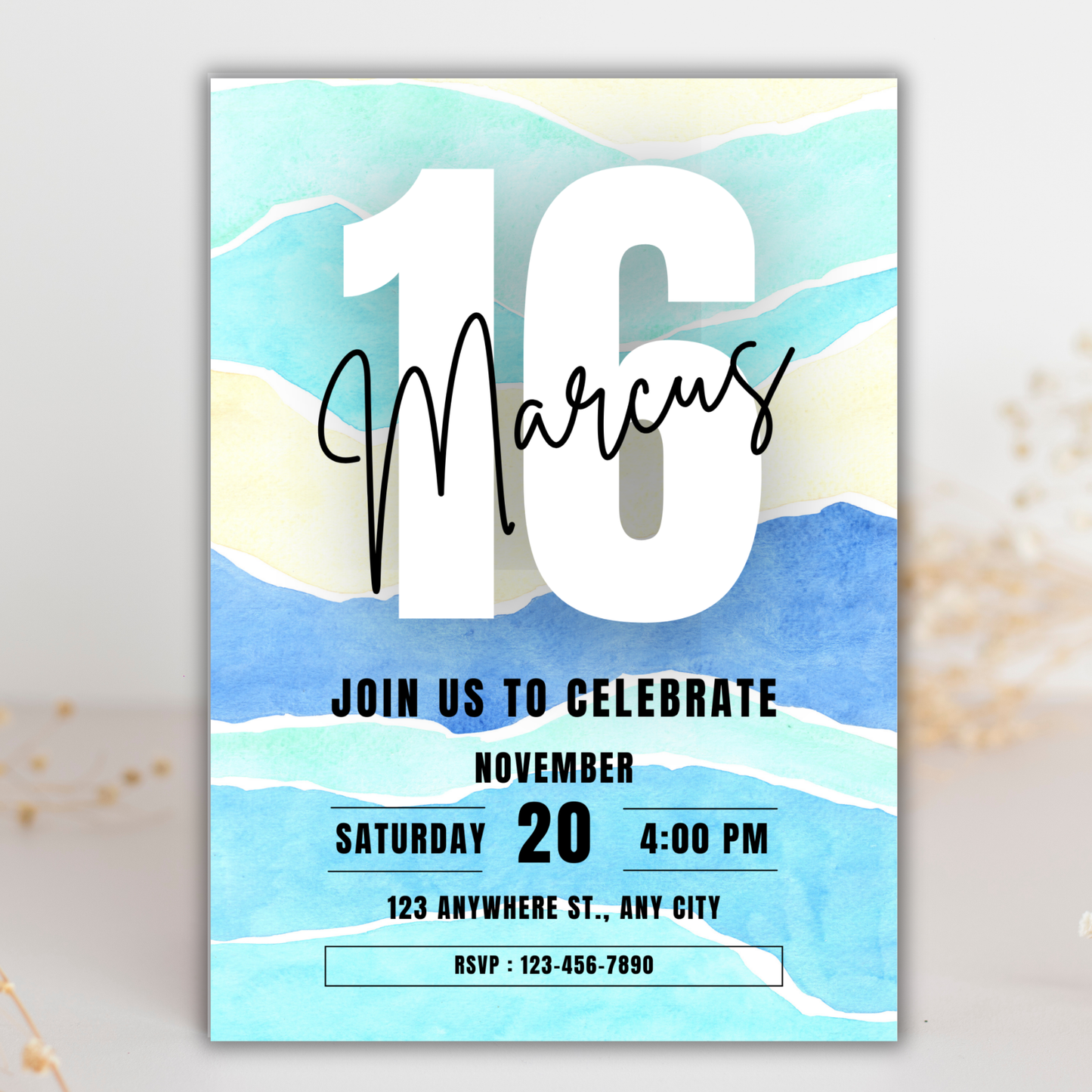 Blue Milestone Birthday Invite | Canva Template