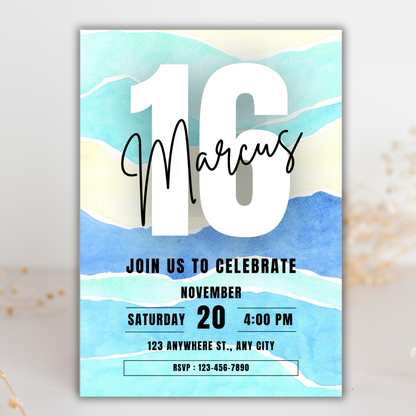 Blue Milestone Birthday Invite | Canva Template