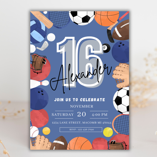Sports Theme Birthday Invite | Canva Template
