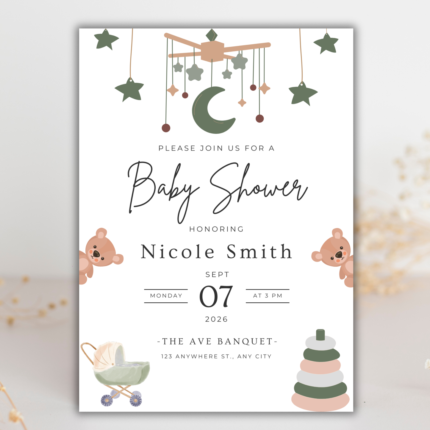 Baby Boy Shower Invite | Canva Template