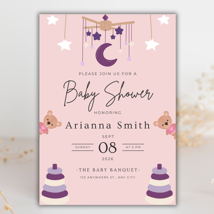 Baby Girl Shower Invitation | Canva Template