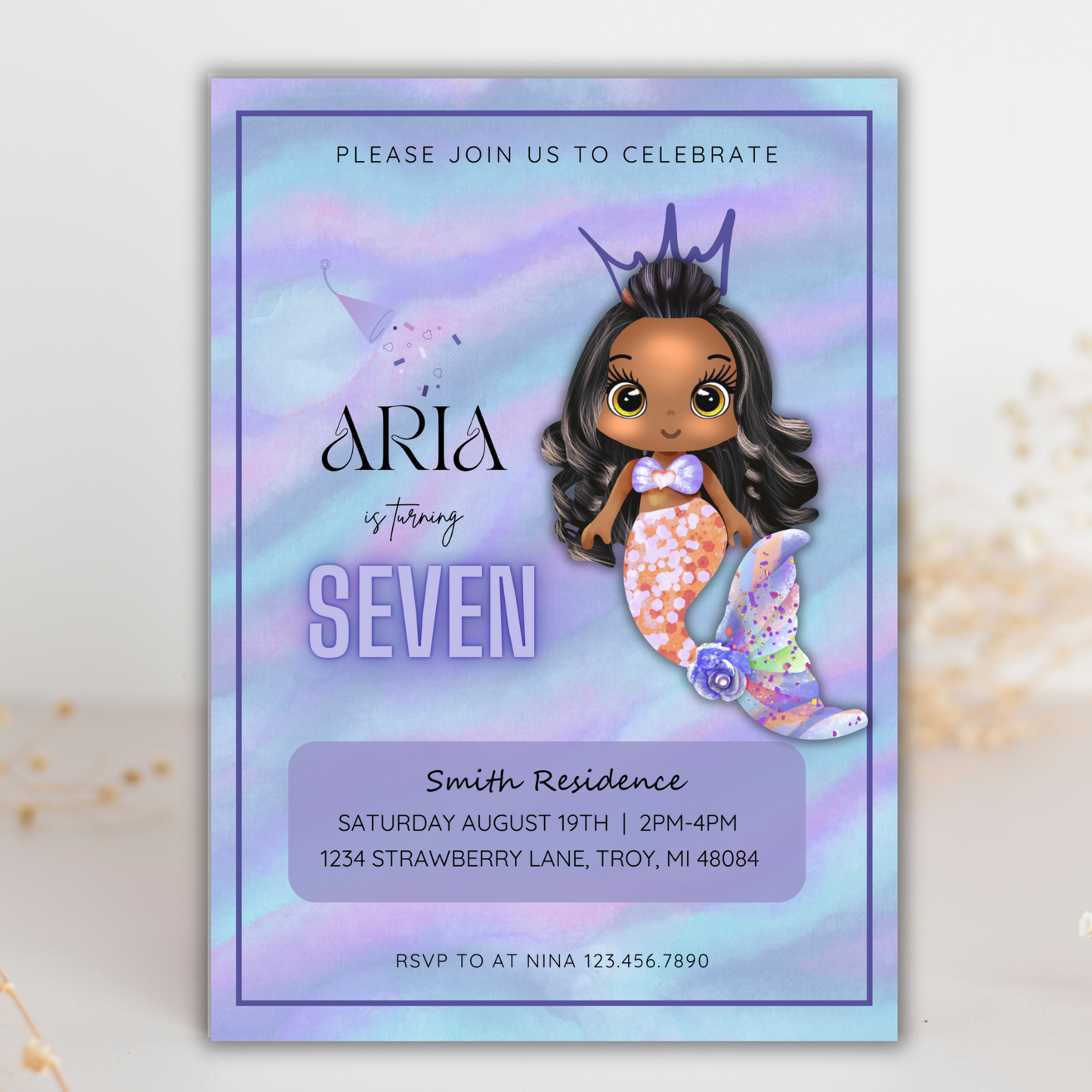 Mermaid Birthday Invite | Canva Template