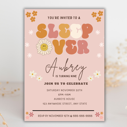 Sleepover Birthday Invitation for Girls | Editable Canva Template | Digital Download | Instant Printable Invite