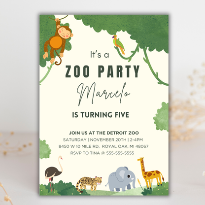Zoo Birthday Invite | Canva Template