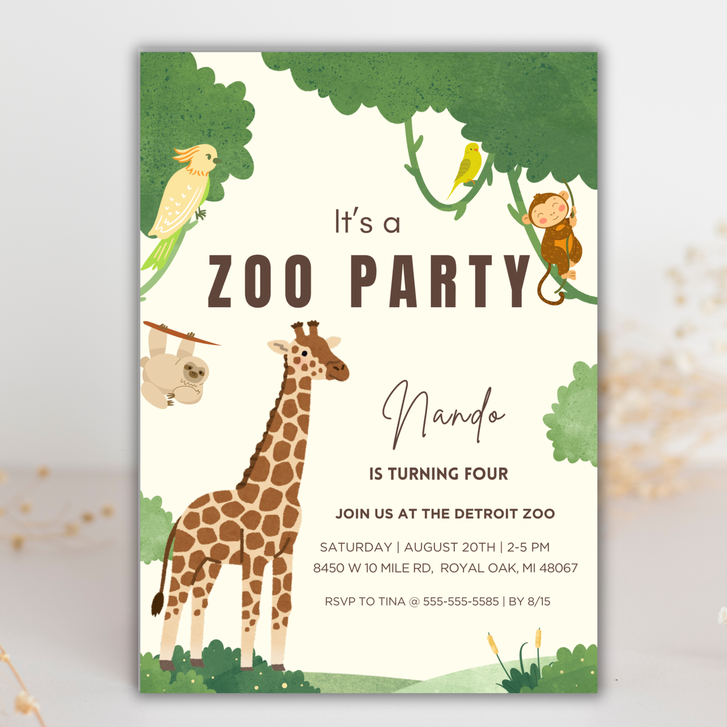 Canva Jungle Birthday Invitation Template | Editable Instant Download | Printable Safari Party Invite