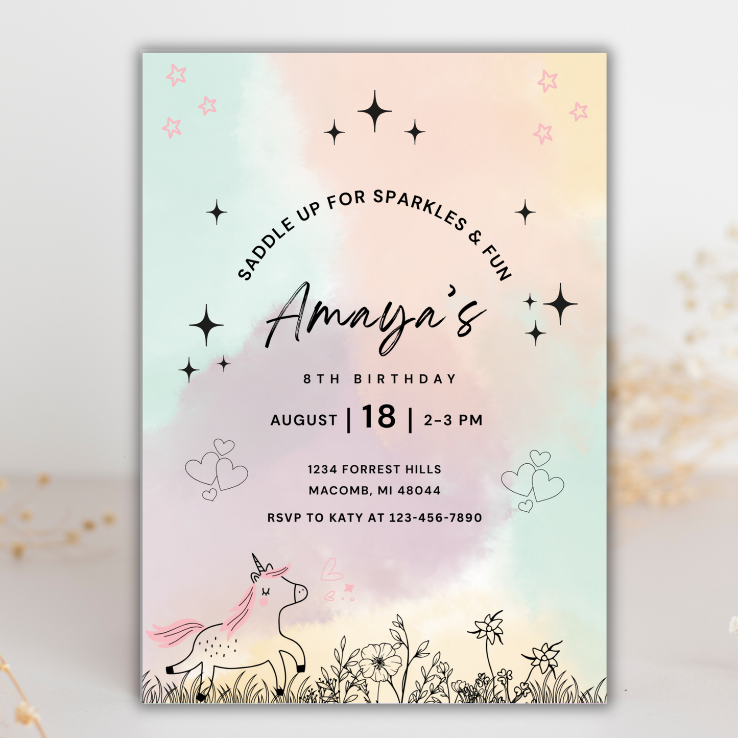 Pony Birthday Invite | Canva Template