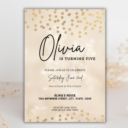 Gold Birthday Invite | Canva Template
