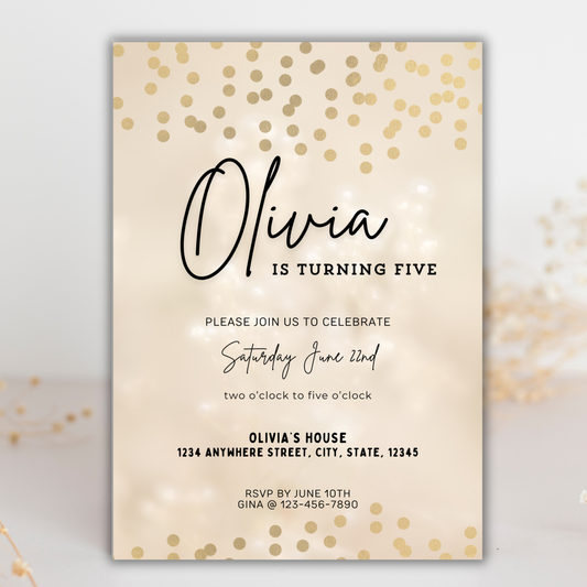 Gold Birthday Invite | Canva Template