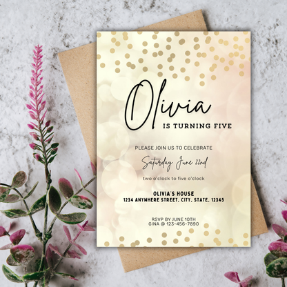 Gold Birthday Invite | Canva Template