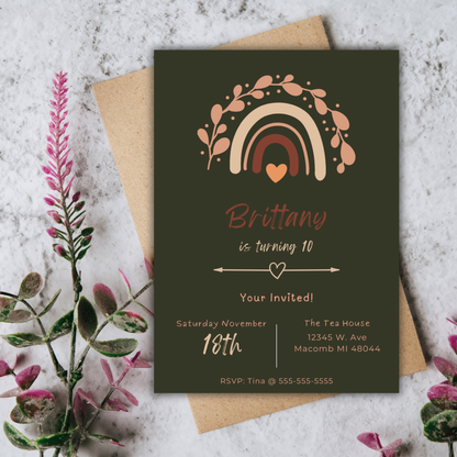 Girls Boho Birthday Invite | Canva Template