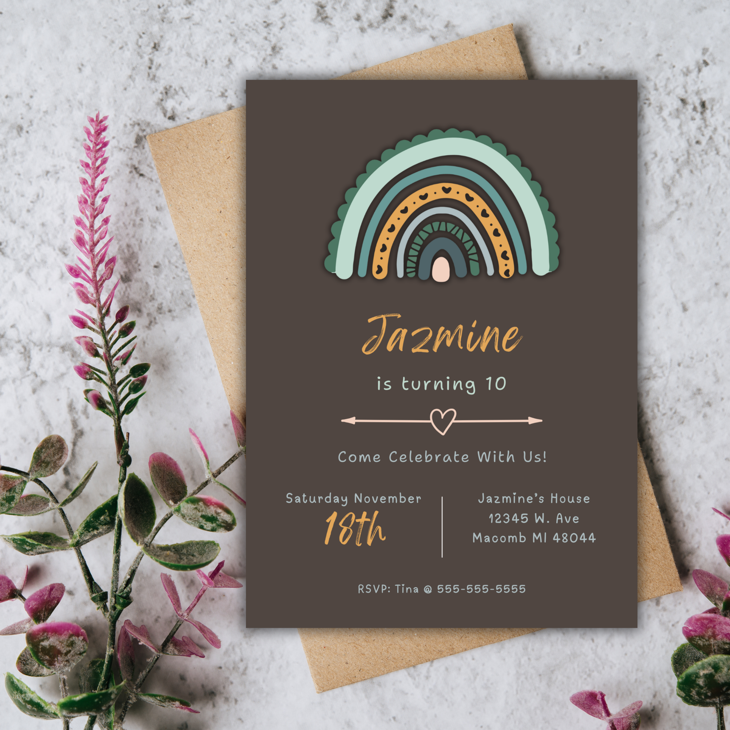 Boho Rainbow Invite | Canva Template