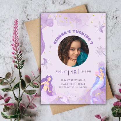 Mermaid Birthday Invite | Canva Template