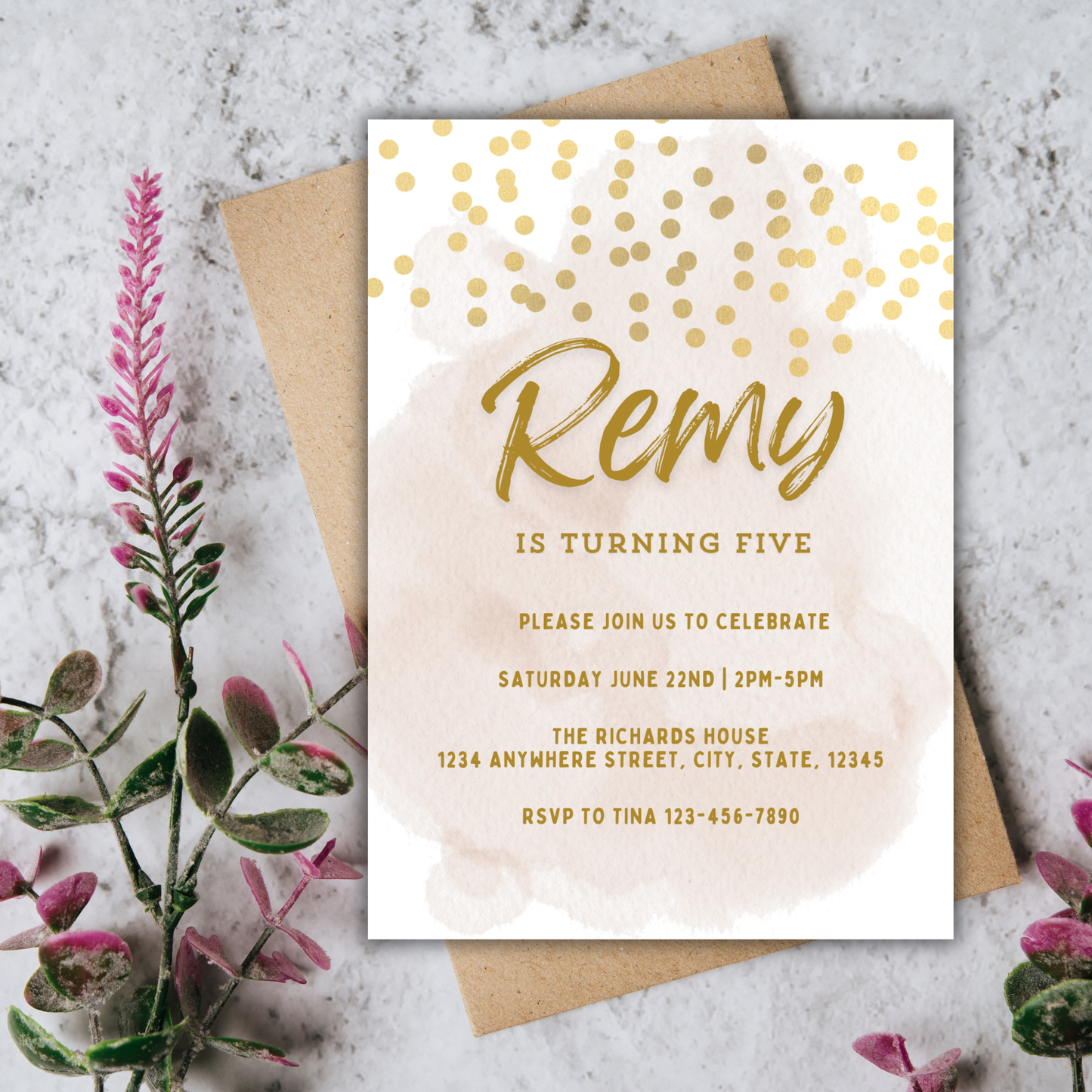 Gold Glitter Birthday Invite | Canva Template