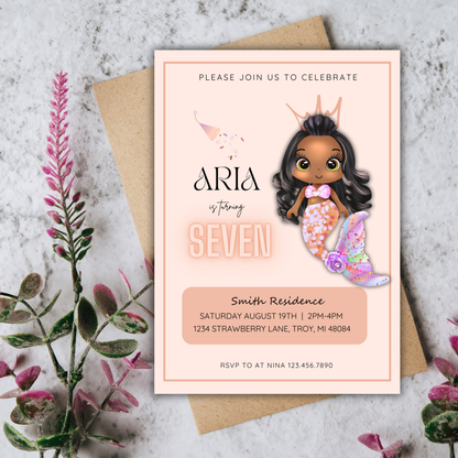 Mermaid Birthday Invite | Canva Template