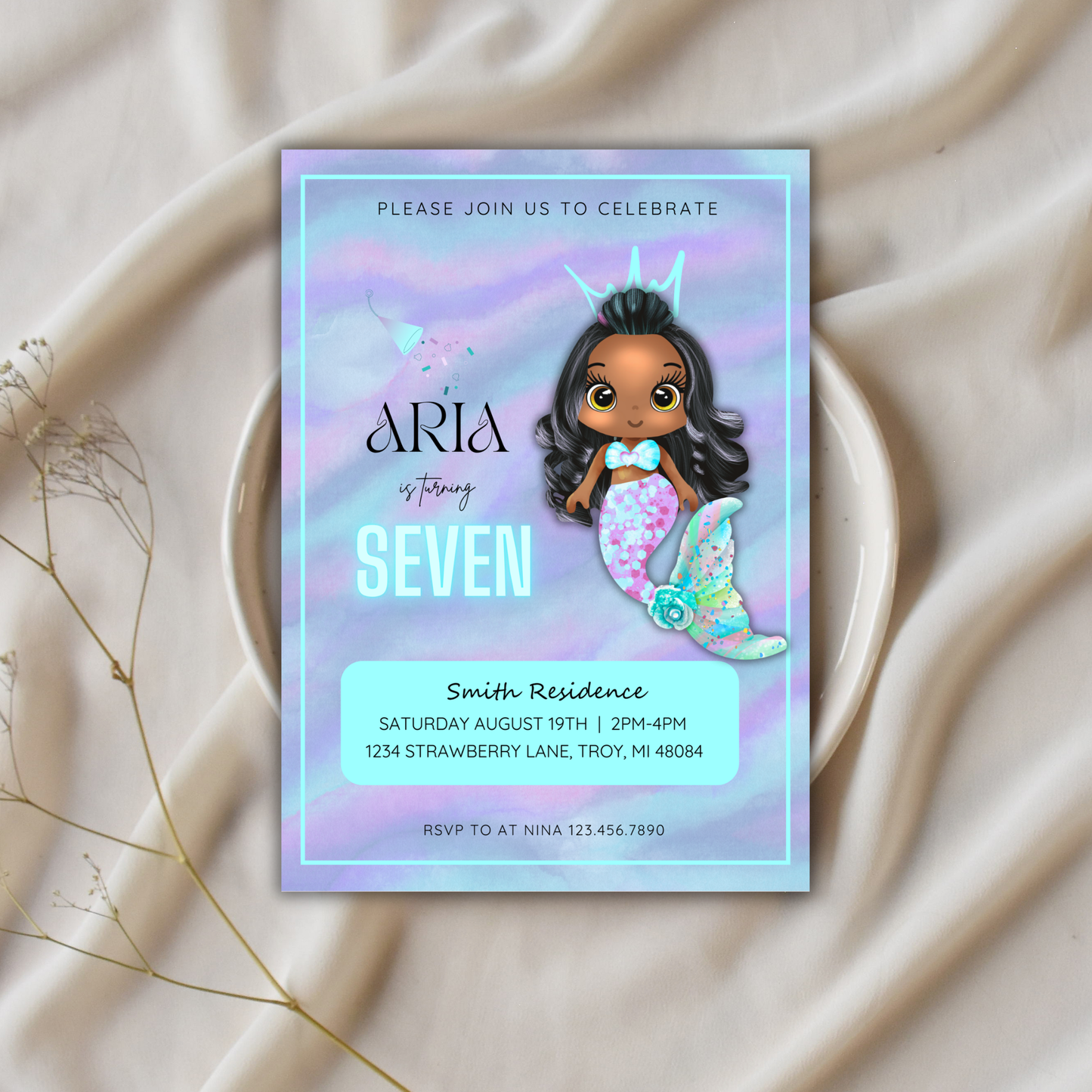 Mermaid Birthday Invite | Canva Template
