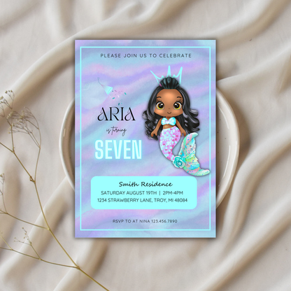 Mermaid Birthday Invite | Canva Template