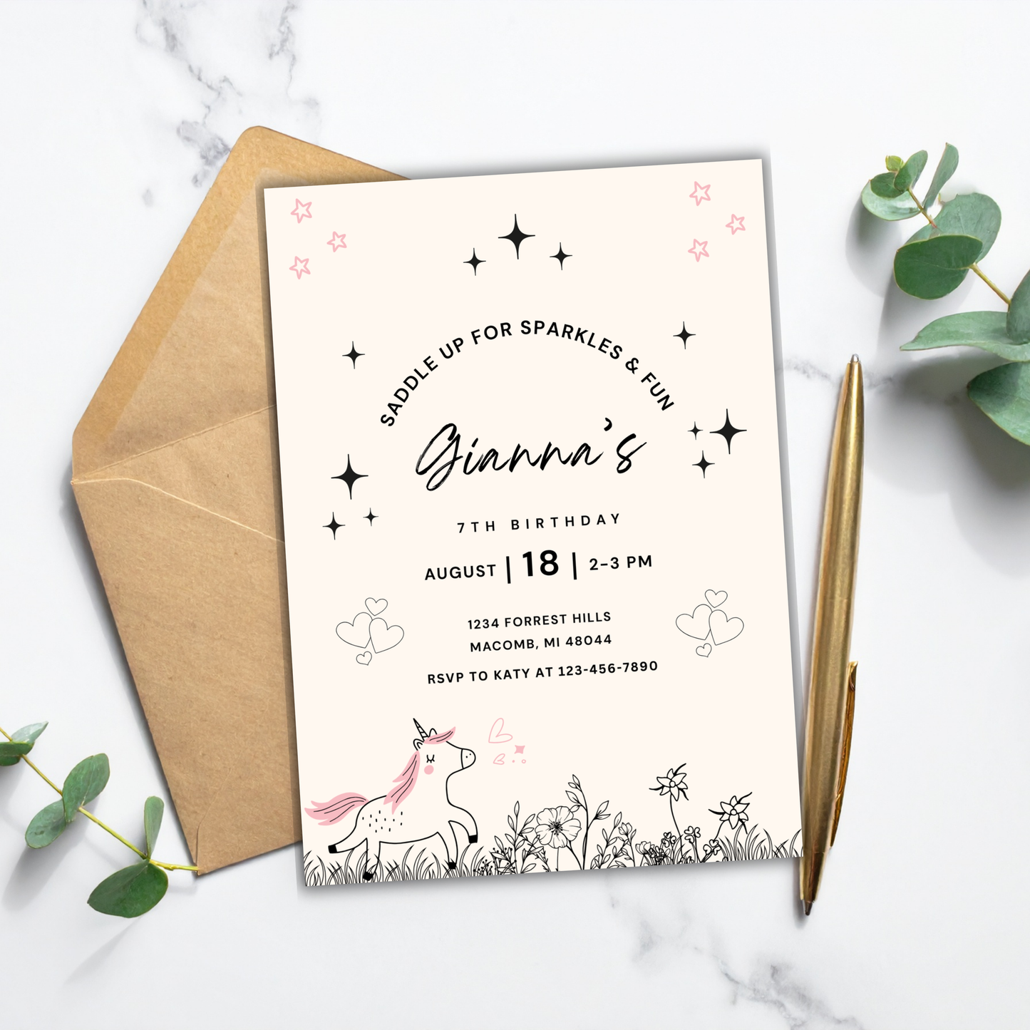 Pony Birthday Invite | Canva Template