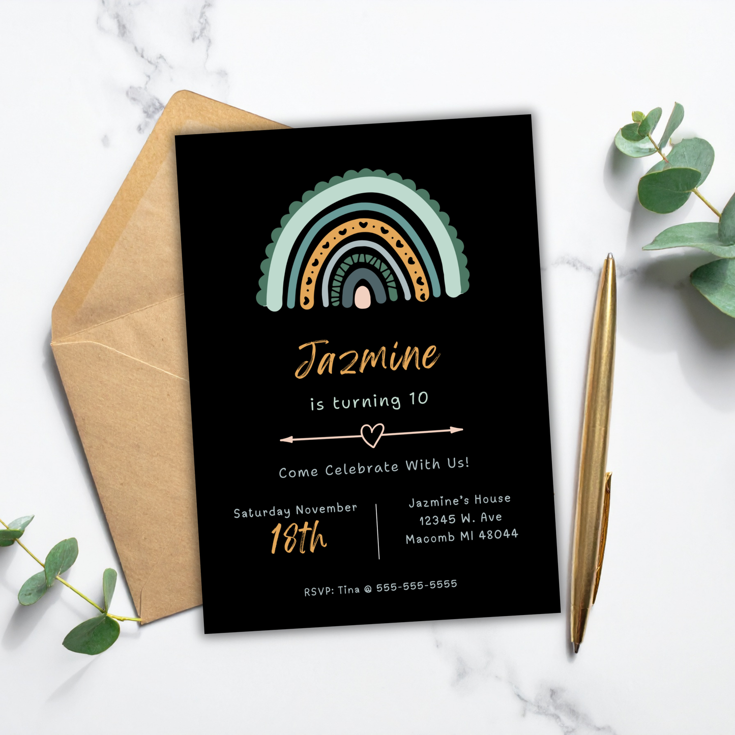 Boho Rainbow Invite | Canva Template