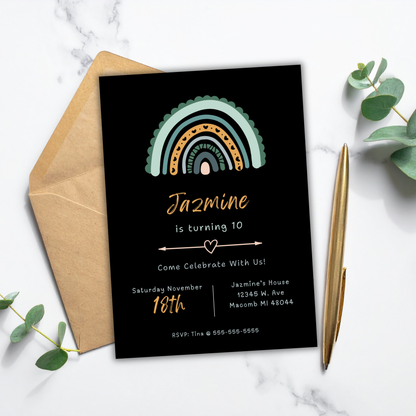 Boho Rainbow Invite | Canva Template