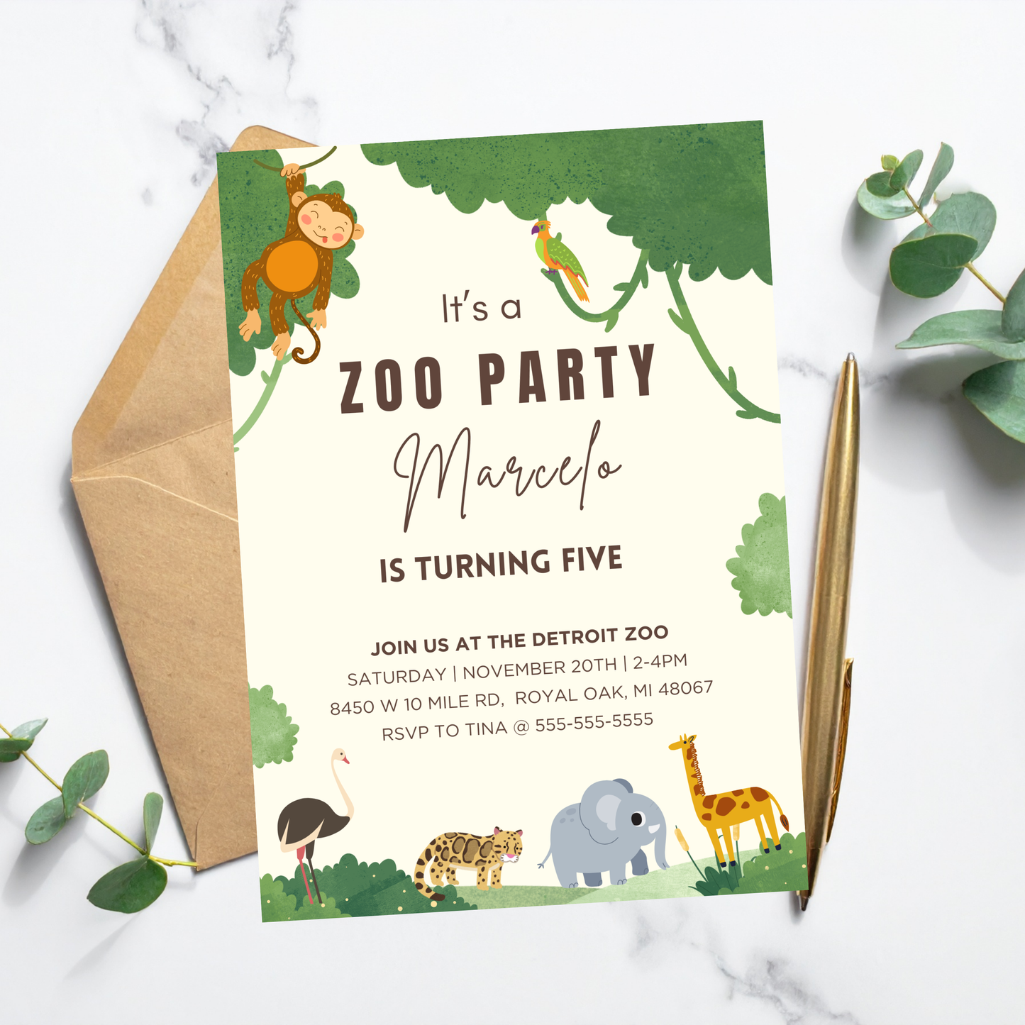 Zoo Birthday Invite | Canva Template