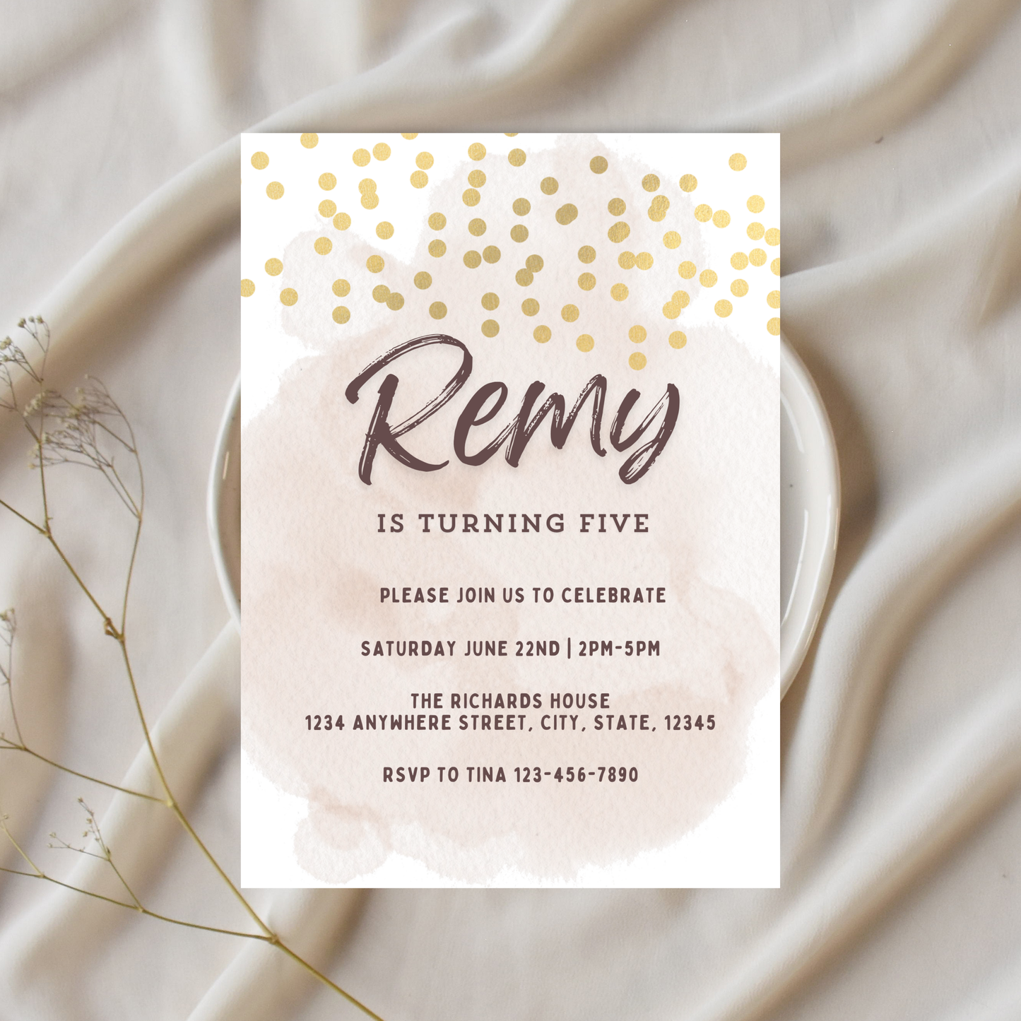 Gold Glitter Birthday Invite | Canva Template