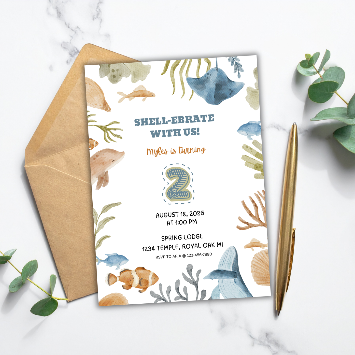 Sea Life 2nd Birthday | Canva Template