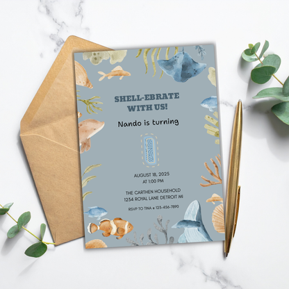 Sea Life 1st Birthday | Canva Template