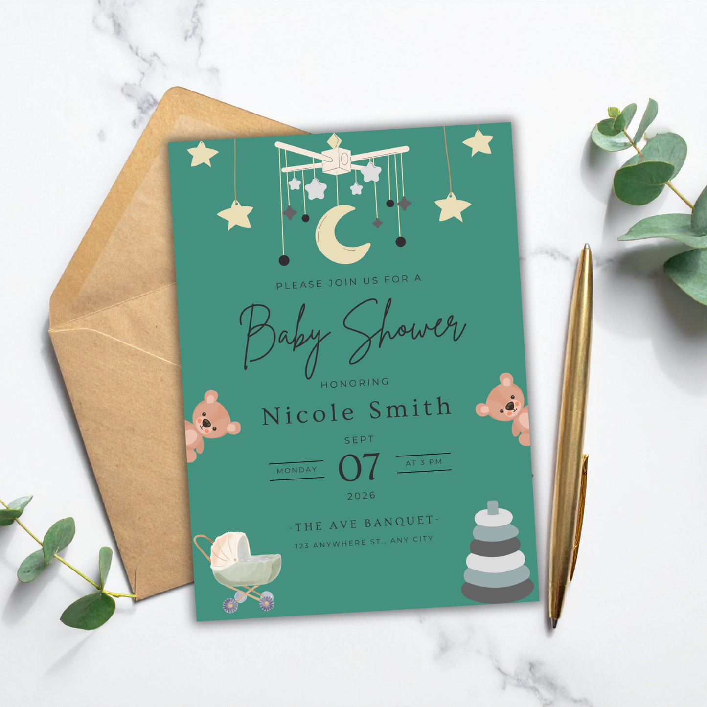 Baby Boy Shower Invite | Canva Template