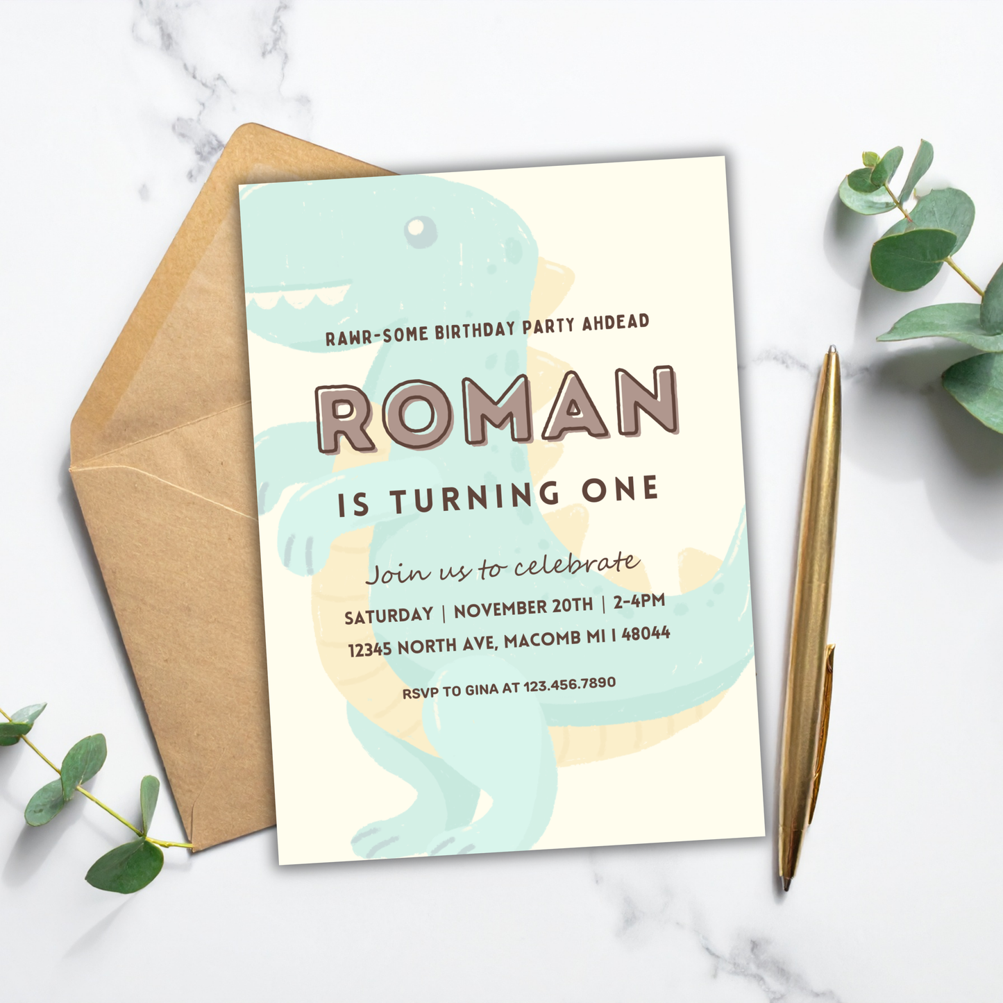 Dino Birthday Invite | Canva Template