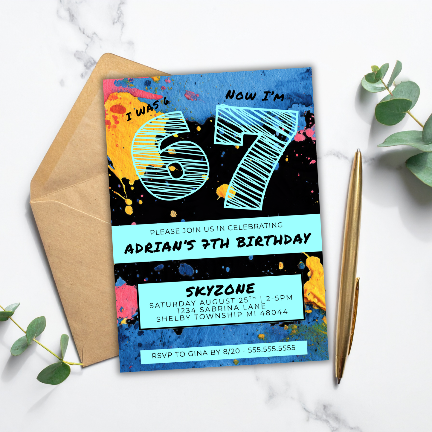 6 7 Birthday Invite | Canva Template
