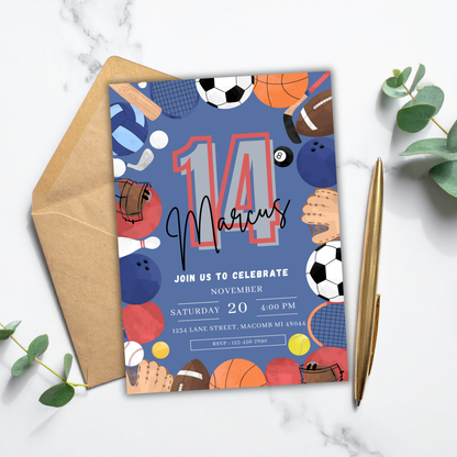 Sports Theme Birthday Invite | Canva Template