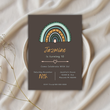 Boho Rainbow Invite | Canva Template