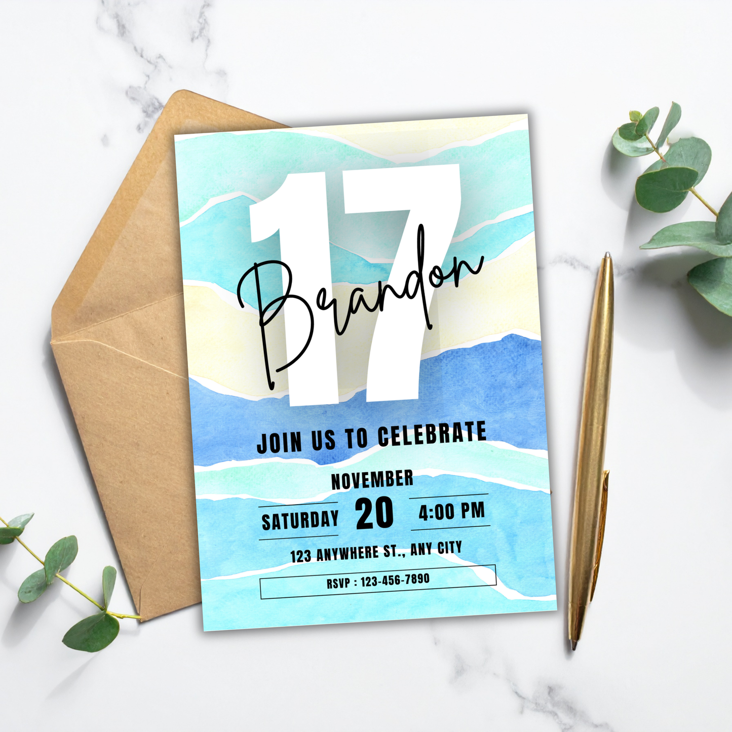 Blue Milestone Birthday Invite | Canva Template