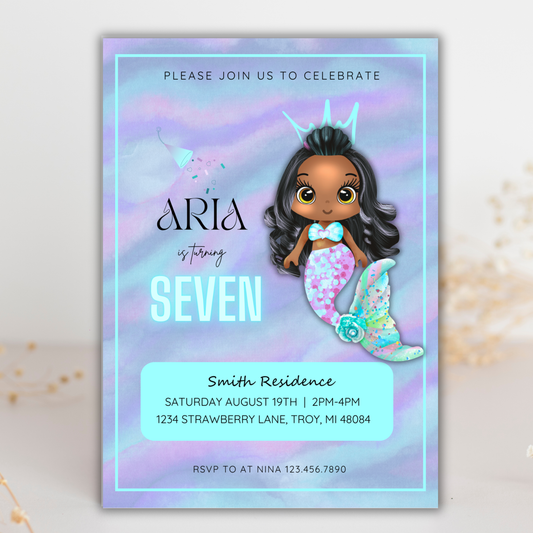 Mermaid Birthday Invite | Canva Template