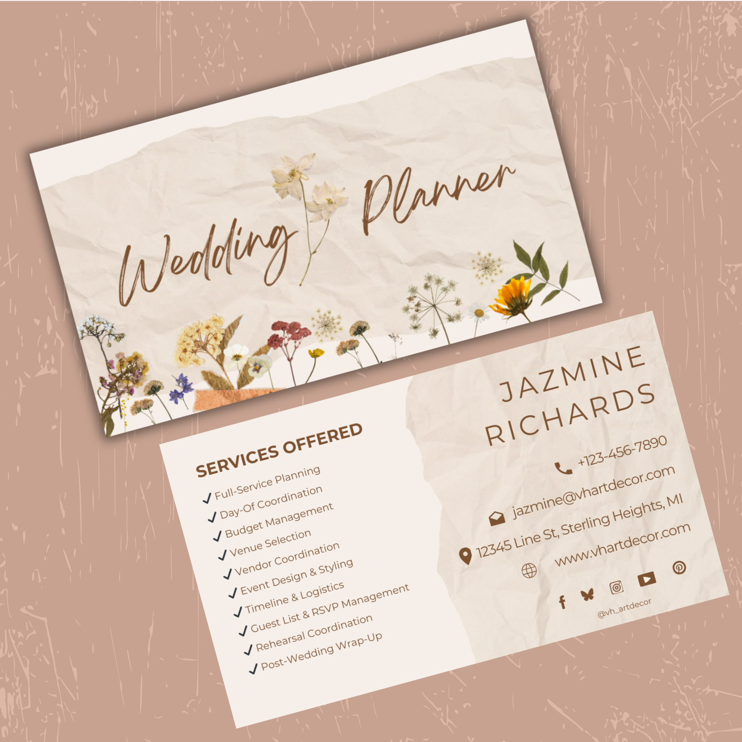 Wedding Planner Business Card | Wedding Planner Card | Canva Template