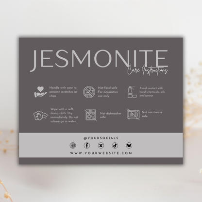 Jesmonite Care Card Template | Editable in Canva