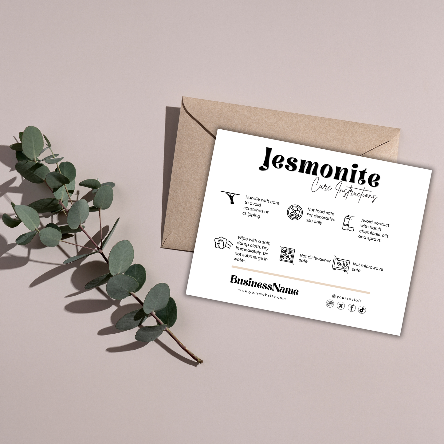 Jesmonite Care Card Template | Canva Template