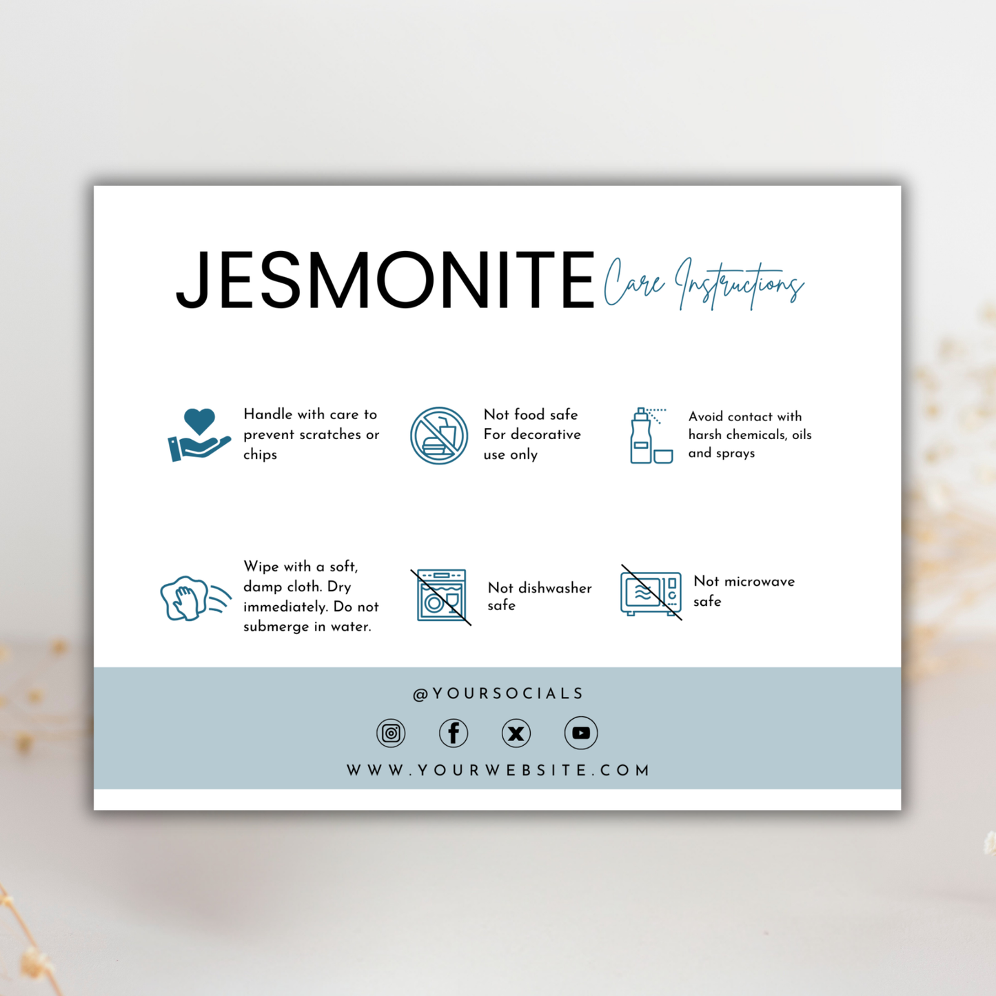 Jesmonite Care Card Template | Editable in Canva