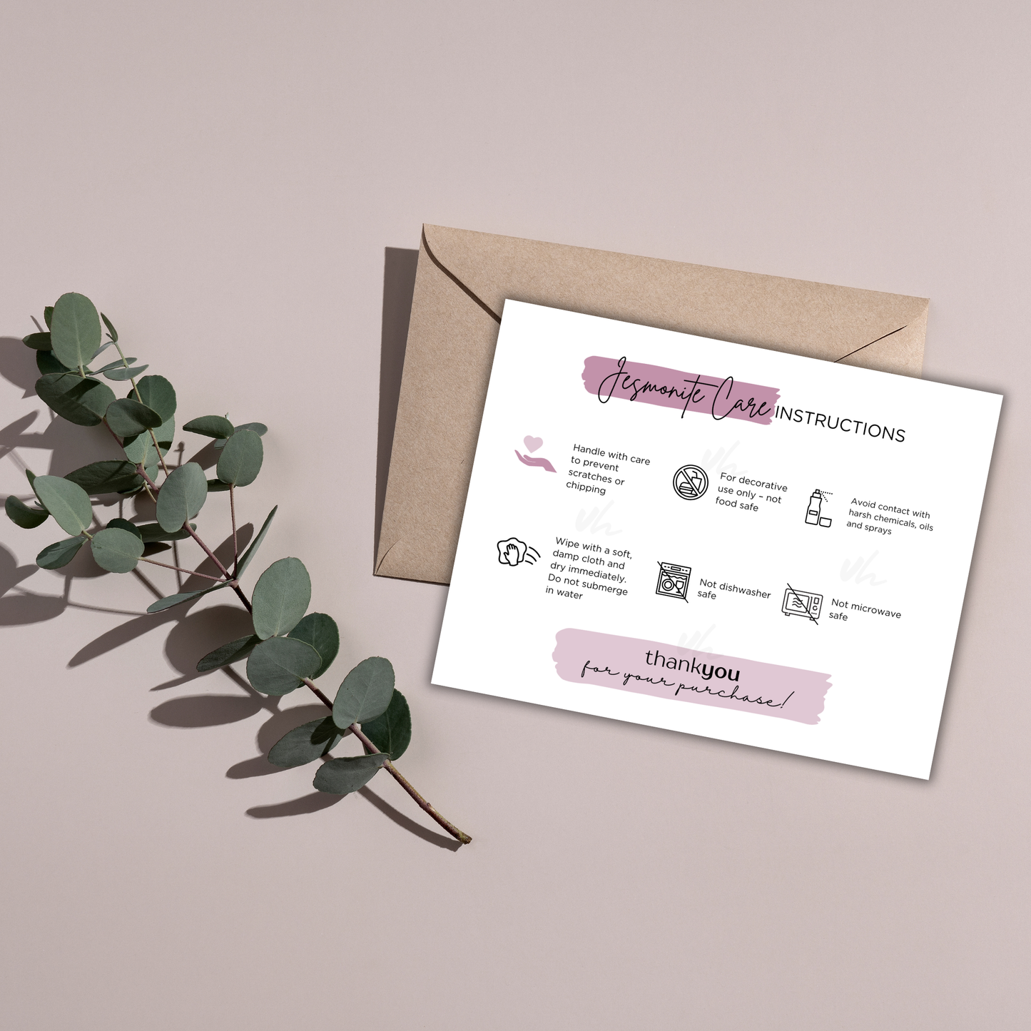 Jesmonite Care Card | Canva Template