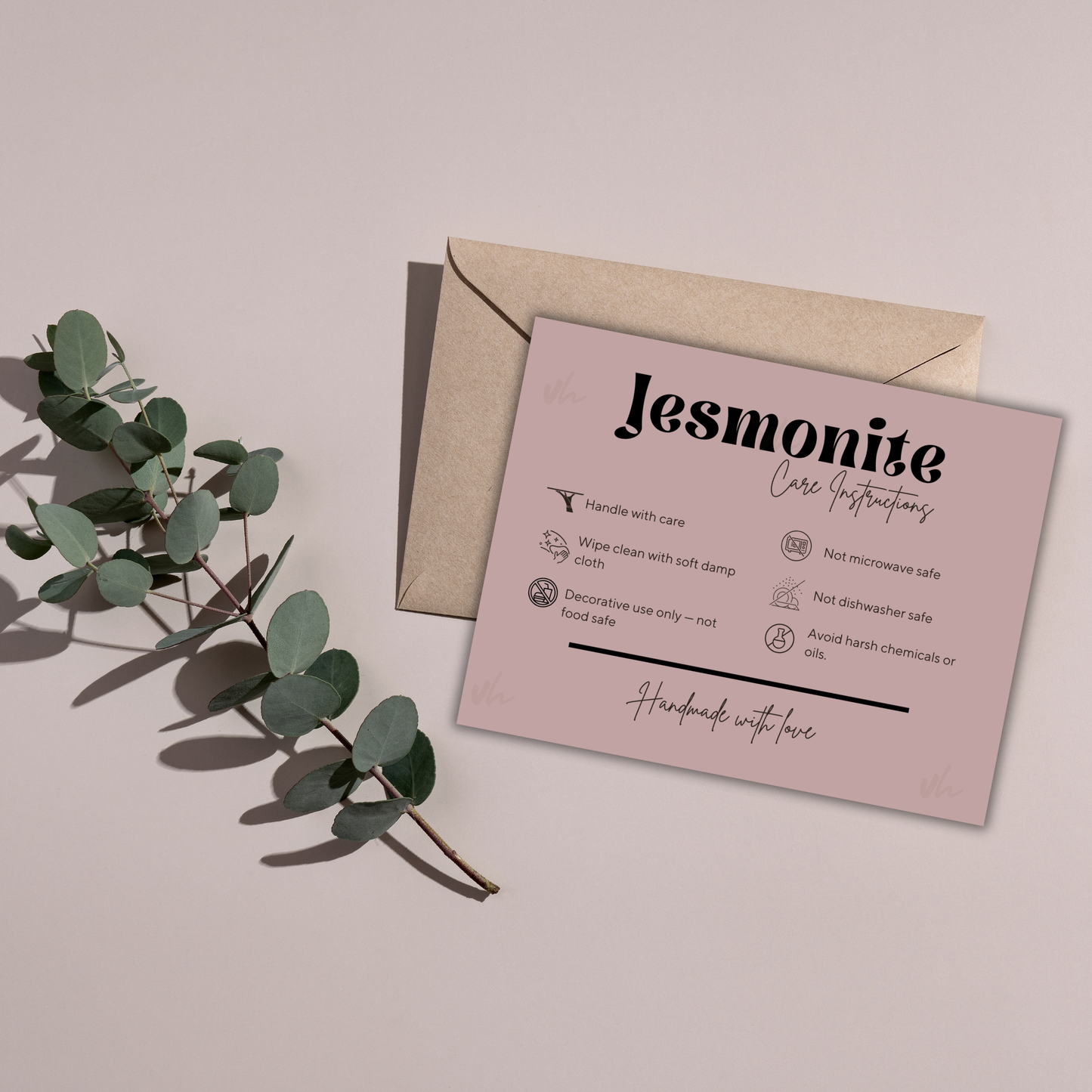 Jesmonite Care Card | Canva Template