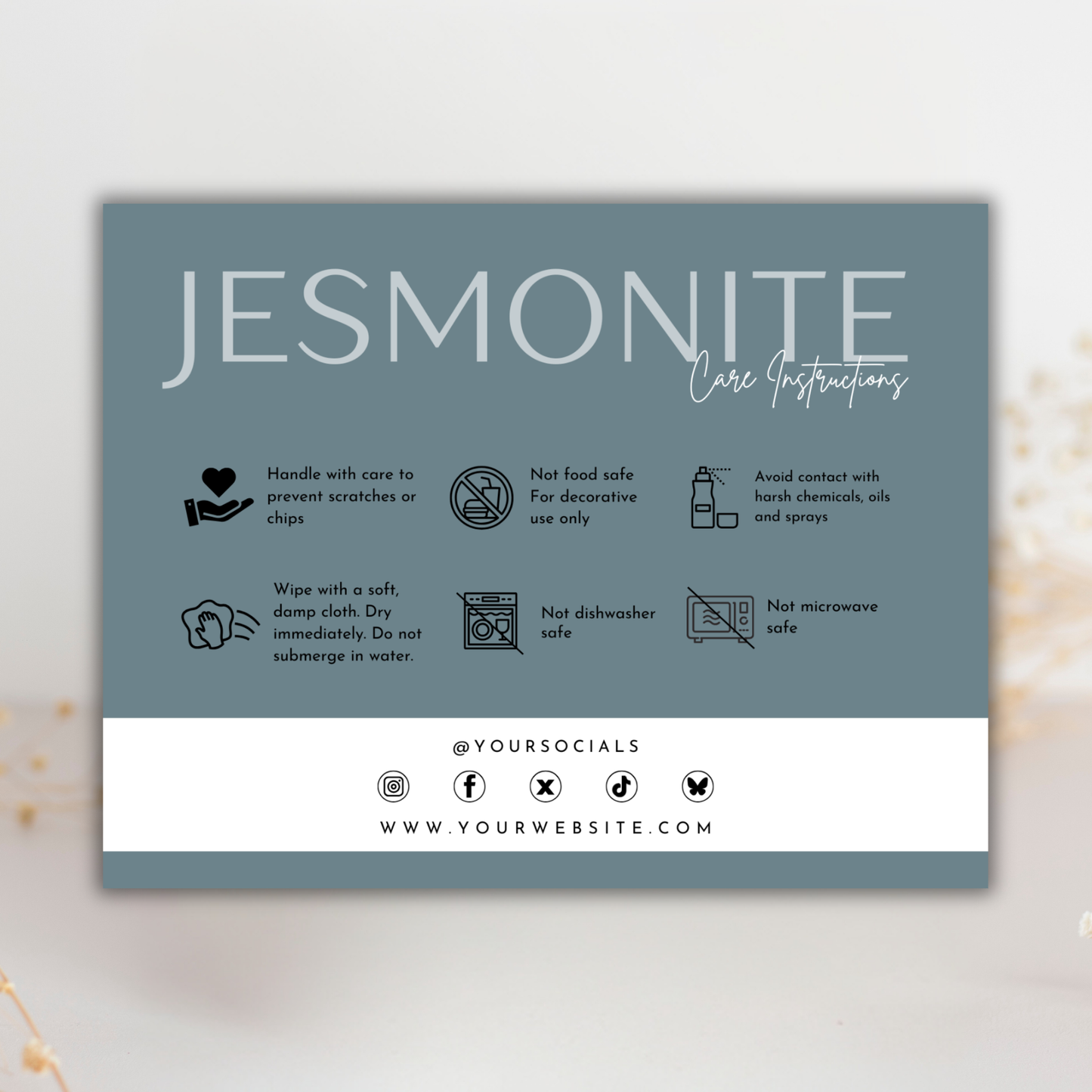Jesmonite Care Card Template | Editable in Canva